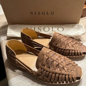 Nisolo Tobacco Huarache Leather Woven Sandals New in Box